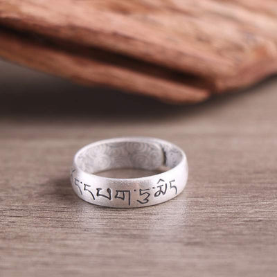Foviel 999 Sterling Silver Lotus Elephant Six True Words Blessing Ring