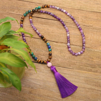 Buddha Stones Tibetan Amethyst Purify Bracelet Mala Set Mala Bracelet BS 7