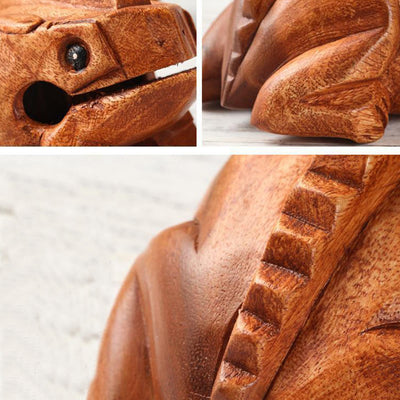 Buddha Stones Handcrafted FengShui Wealth Luck Frog Mini Wooden Croaking Frog Guiro Decoration Decorations BS 11