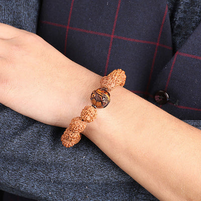 Buddha Stones Tibet Rudraksha Bodhi Seed PiXiu Copper Coin Wealth Luck Bracelet Bracelet BS 10