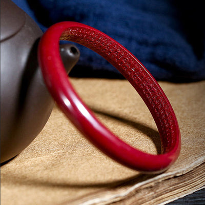 Buddha Stones Cinnabar Heart Sutra Engraving Blessing Bangle Bracelet Bracelet BS 63-64mm
