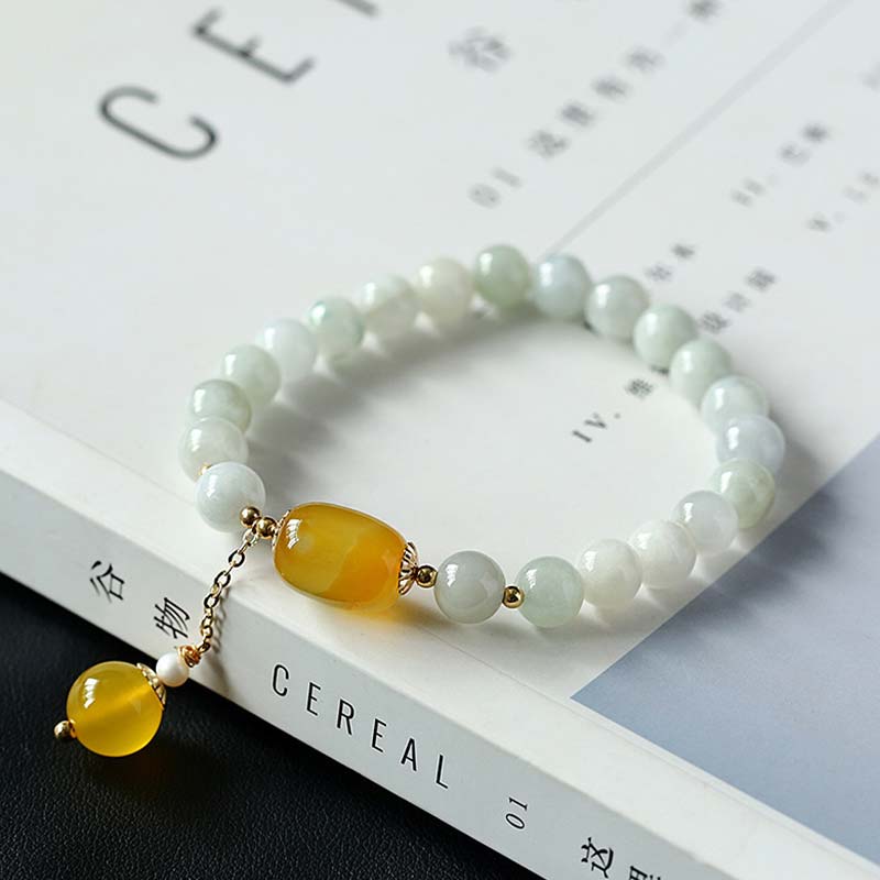 Buddha Stones Natural White Jade Agate Protection Bracelet Bracelet BS 4
