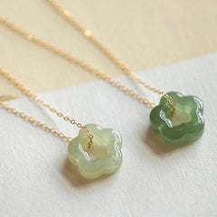 Buddha Stones Dainty Hetian Jade Cyan Jade Luck Floral Charm Necklace Pendant Necklaces & Pendants BS main