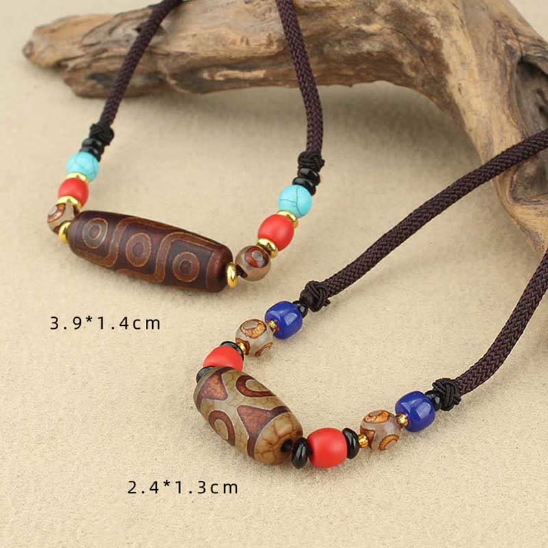 Buddha Stones Tibetan Nine-Eye Dzi Bead Three-eyed Dzi Bead Protection String Necklaces Pendant Necklaces & Pendants BS 1
