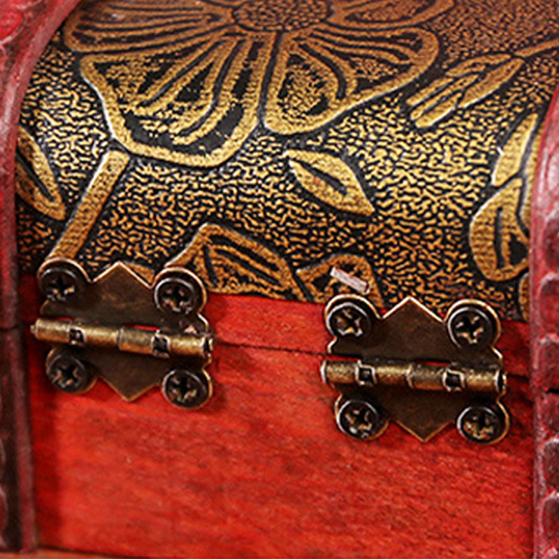 Buddha Stones Retro Small Wood Jewelry Box Lotus Golden Grape Copper Coin Daffodil Grass Flower Jewelry Storage Box Jewelry Box BS 4