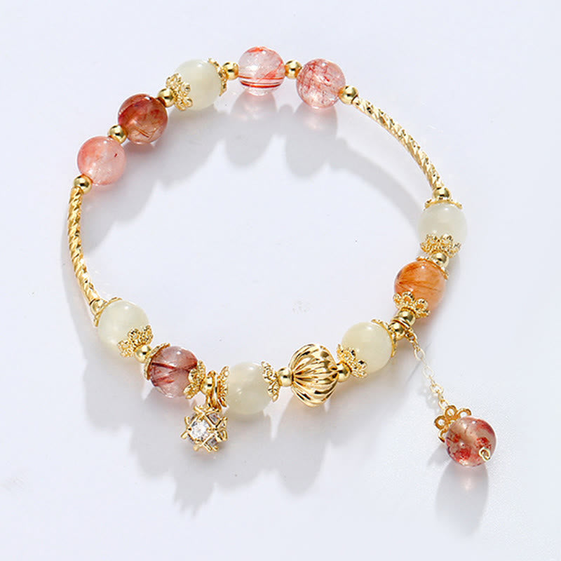 Buddha Stones Colorful Rutilated Quartz Cat Eye Zircon Auspiciousness Bead Bracelet Bracelet BS 1