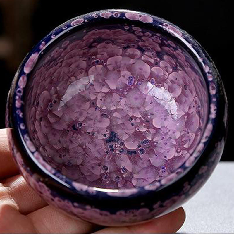 Buddha Stones Colorful Iris Flowers Chinese Jianzhan Kiln Change Porcelain Teacup Tenmoku Kung Fu Tea Cup Jian Zhan Tea Cup BS 11