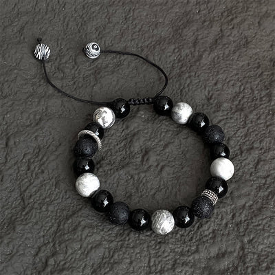 Buddha Stones Vintage Lava Rock Black Obsidian Picasso Jasper Beads Support Rope Bracelet Bracelet BS Lava Rock(Wrist Circumference: 14-24cm)