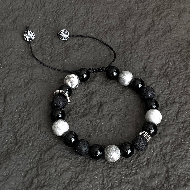 Buddha Stones Vintage Lava Rock Black Obsidian Picasso Jasper Beads Support Rope Bracelet Bracelet BS Lava Rock(Wrist Circumference: 14-24cm)