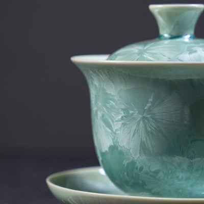 Buddha Stones Traditional Glaze Ceramic Gaiwan Sancai Teacup Kung Fu Tea Cup And Saucer With Lid 180ml Cup BS 4