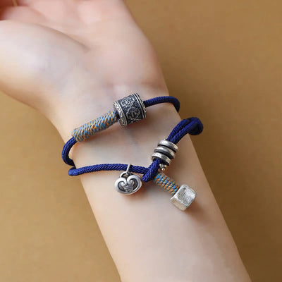 Buddha Stones Handmade Tibetan Om Mani Padme Hum Carved Auspicious Amulet Double Wrap Rope Bracelet Bracelet BS 4