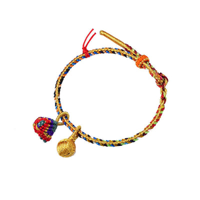 Buddha Stones Colorful Rope Luck Handmade Zongzi Golden Ball Charm Bracelet Bracelet BS Red Colorful Zongzi Golden Ball&Red String Adult(Wrist Circumference 16-19cm)