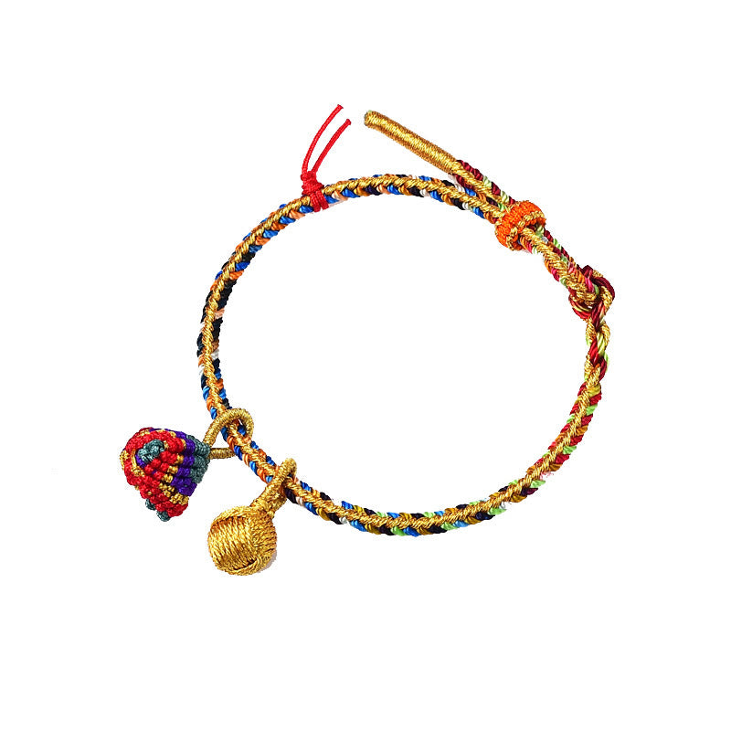 Buddha Stones Colorful Rope Luck Handmade Zongzi Golden Ball Charm Bracelet Bracelet BS Red Colorful Zongzi Golden Ball&Red String Adult(Wrist Circumference 16-19cm)