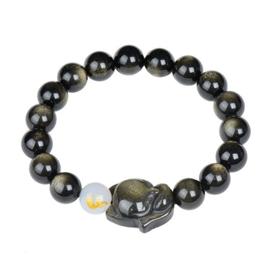 Buddha Stones Natural Rainbow Obsidian Gold Sheen Obsidian Silver Sheen Obsidian Fox Healing Bracelet Bracelet BS 13