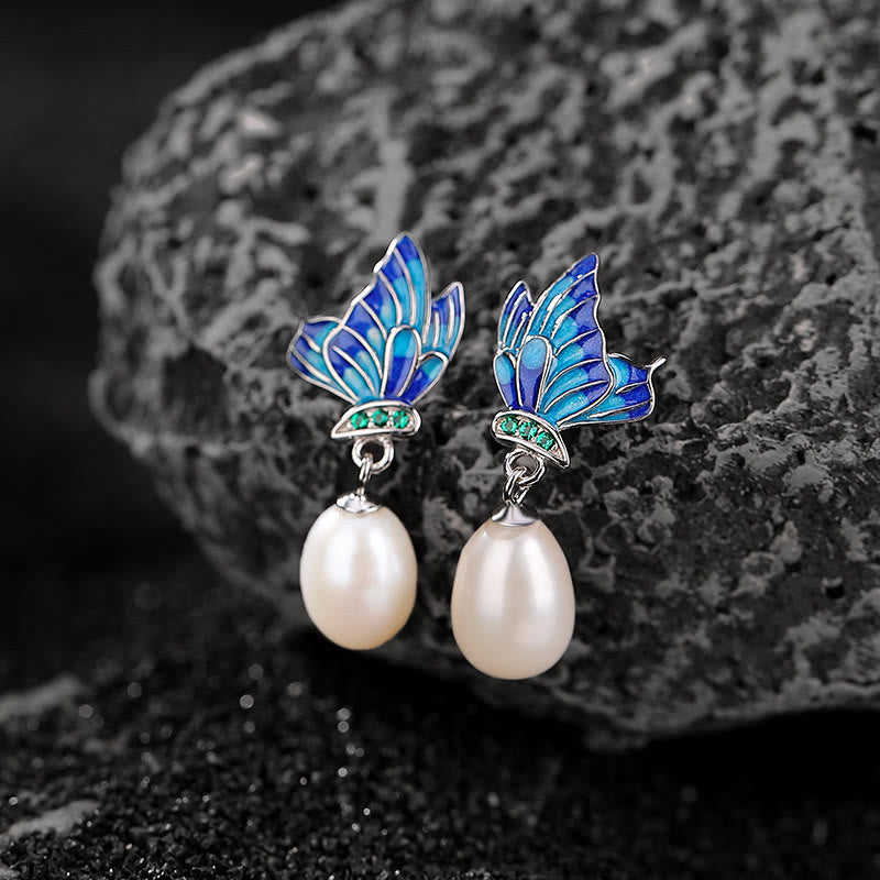 Buddha Stones 925 Sterling Silver Pearl Butterfly Healing Necklace Pendant Earrings Ring Bracelet Necklaces & Pendants BS Earrings