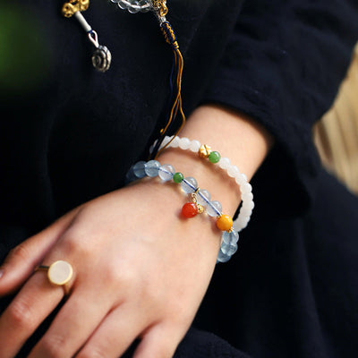 Buddha Stones Aquamarine Red Agate Peace Gourd Charm Bracelet Bracelet BS 2