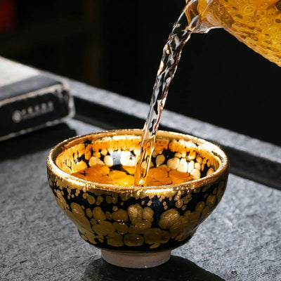 Buddha Stones 24K Gold Spot Pattern Chinese Jianzhan Ceramic Teacup Kung Fu Tea Cup Bowl With Gift Box Jian Zhan Tea Cup BS 3