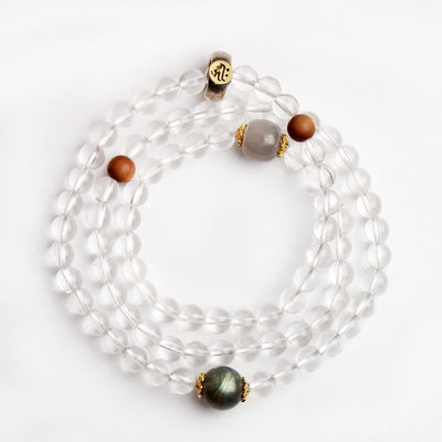 Buddha Stones 925 Sterling Silver Chinese Zodiac Natal Buddha White Crystal Meditation Triple Wrap Bracelet Bracelet BS 8