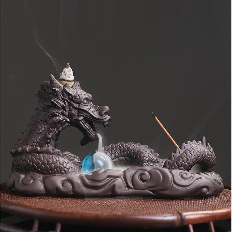 Buddha Stones Dragon Playing Ball Flower Protection Incense Burner Decoration Incense Burner BS 7