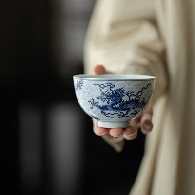 Buddha Stones Blue Dragon Design Ceramic Teacup Kung Fu Tea Cups Cup BS 9