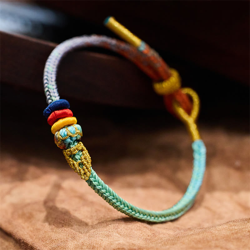 Buddha Stones Colorful Rope Eight Thread Peace Knot Luck Handmade Bracelet - Turquoise&Blue(Wrist Circumference 14-19cm) - image 0
