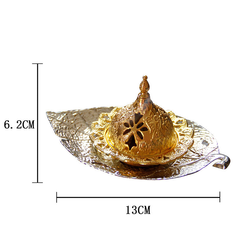 Buddha Stones Tibetan Gold Mini Leaf Coaster Meditation Incense Burner Incense Burner BS 22