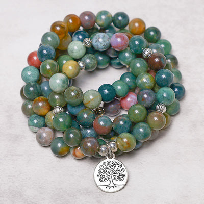 Buddha Stones 108 Mala Beads Indian Agate Lotus OM Tree of life Positive Calm Bracelet - image 5