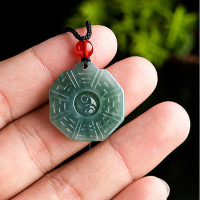 Foviel Natürliche Jade FengShui Bagua Yin Yang Wohlstand Halskette Anhänger