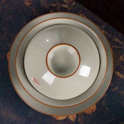 Buddha Stones Lotus Koi Fish Pod Leaf Ceramic Gaiwan Sancai Teacup Kung Fu Tea Cup And Saucer With Lid 140ml Cup BS 13