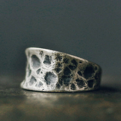 Bague de protection Foviel en argent sterling 925 avec texture bosselée