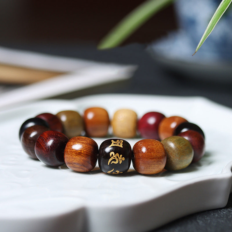 Buddha Stones Tibet Various Wood Om Mani Padme Hum Purity Bracelet Bracelet BS Ebony Wood(Balance ♥Calm)(Wrist Circumference 14-16cm)