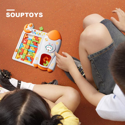 Fidtoy Space Rocket Tetris Table Block Challenge Game for Kids Ages 4-12, Plastic 3D Puzzle Board Game with Rocket Frame and Colorful Shape Blocks for Logic Play