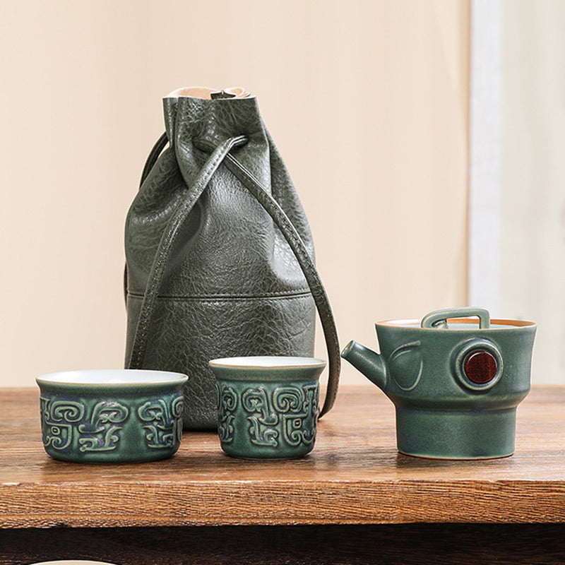 Buddha Stones Sanxingdui Ceramic Teacup Kung Fu Tea Cup With Bag Cup BS 5
