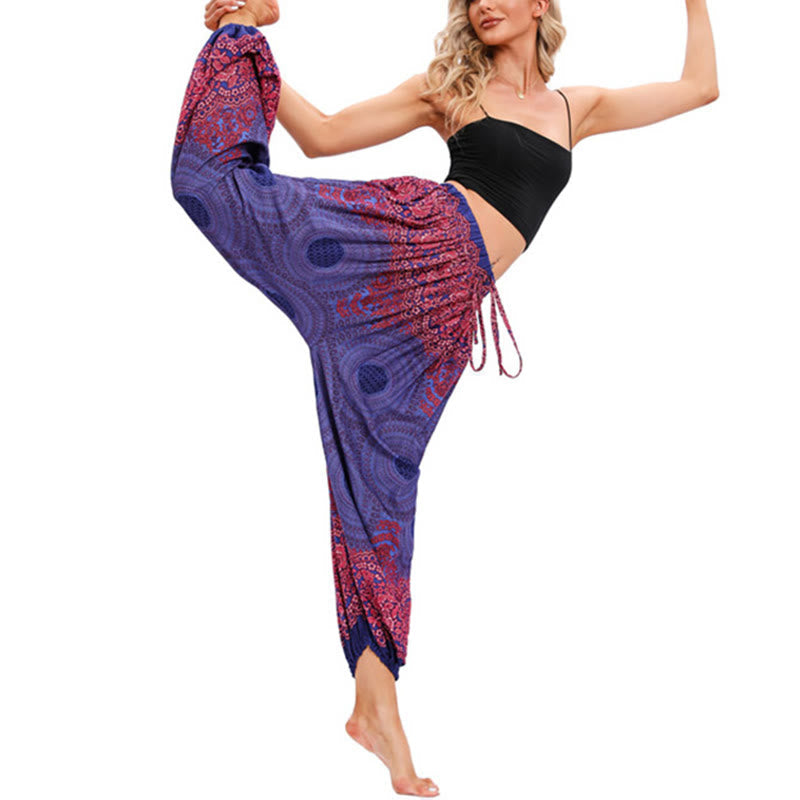 Buddha Stones Loose Circle-shaped Flowers Pattern Harem Trousers Women's Yoga Pants Women's Harem Pants BS 16