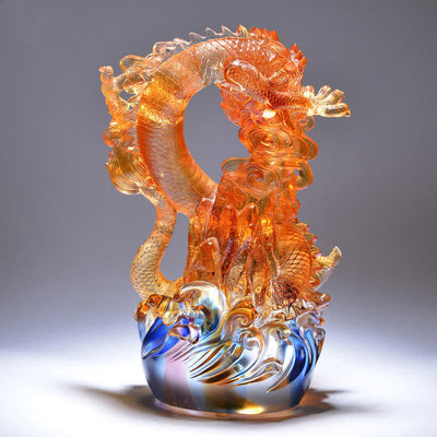 Buddha Stones Feng Shui Dragon Handmade Liuli Crystal Art Piece Success Home Office Decoration Decorations BS 3