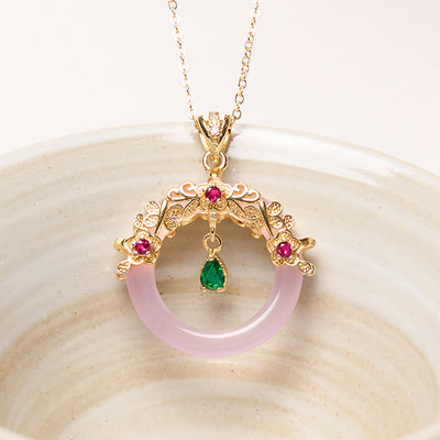 Buddha Stones Green Chalcedony Peace Buckle Design Strength Necklace Pendant 16