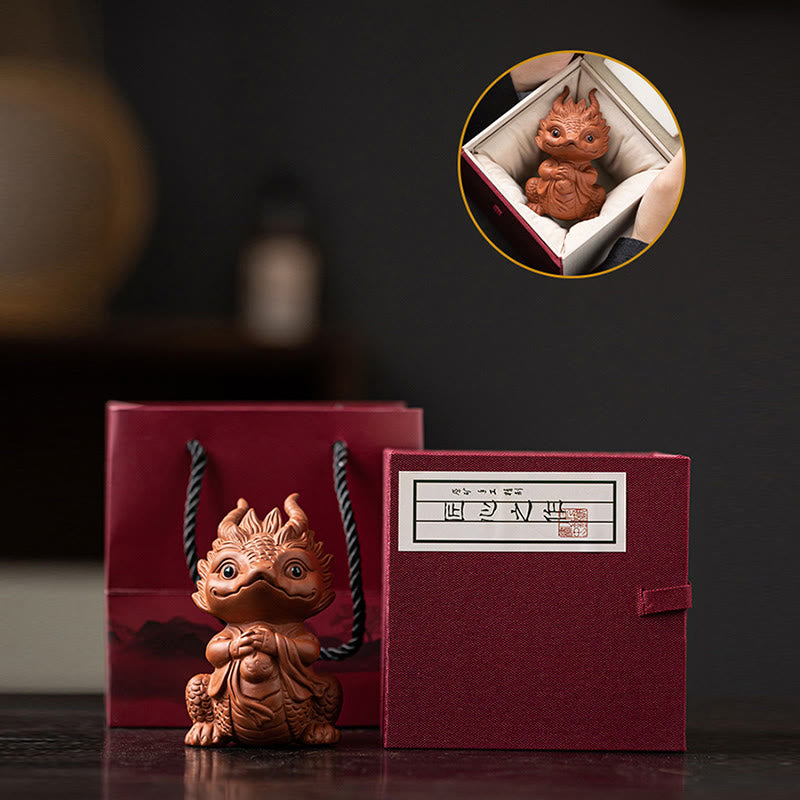 Buddha Stones Luck Dragon Wealth Tea Pet Purple Clay Figurine Decoration Decorations BS 24