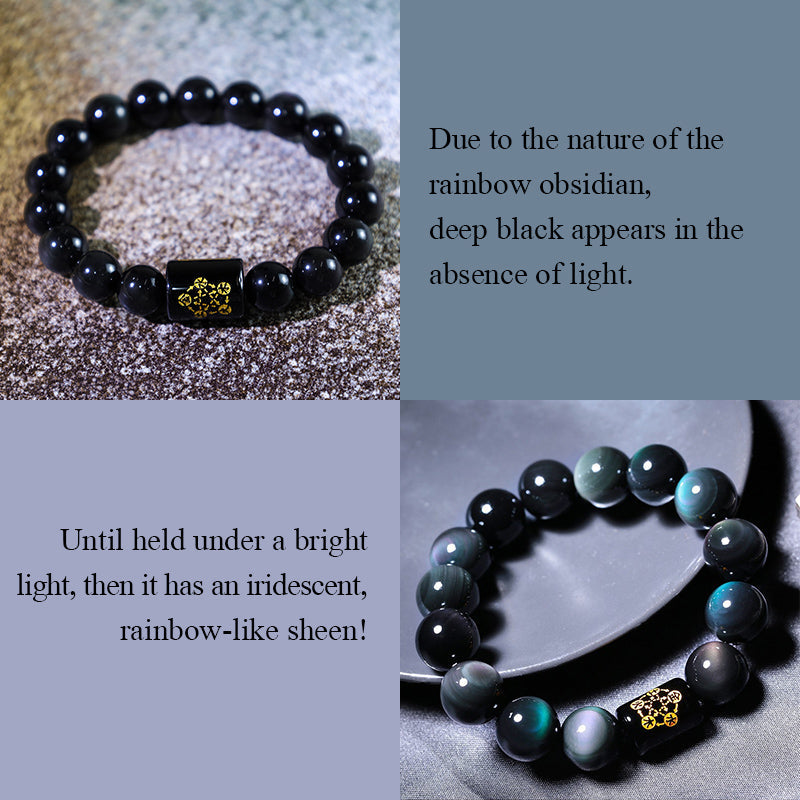 Bracelet de transformation positive en obsidienne arc-en-ciel naturelle Foviel