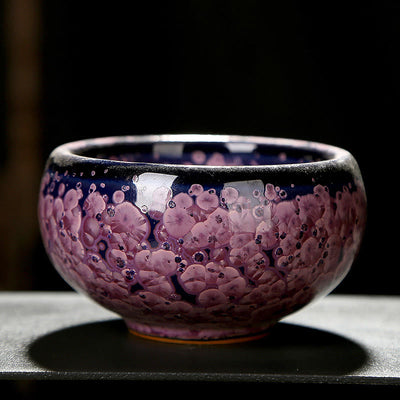 Buddha Stones Colorful Iris Flowers Chinese Jianzhan Kiln Change Porcelain Teacup Tenmoku Kung Fu Tea Cup Jian Zhan Tea Cup BS 9