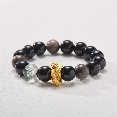 Buddha Stones Natural Silver Sheen Obsidian Dragon Green Phantom Protection Bracelet Bracelet BS 3