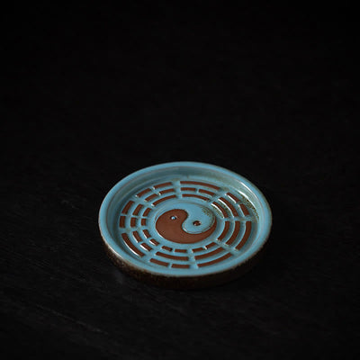 Buddha Stones Small Treasure Bowl Lucky Bag Bagua Tray Healing Ceramic Stick Incense Burner Decoration Incense Burner BS Blue Bagua Tray 10.1*10.1*1cm
