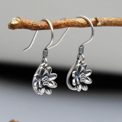 Buddha Stones 925 Sterling Silver Lotus Flower Enlightenment Earrings Earrings BS 1