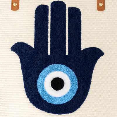 Buddha Stones Large Capacity Evil Eye Leaf Hamsa Tassel Canvas Tote Shoulder Bag Shoulder Bag BS 18