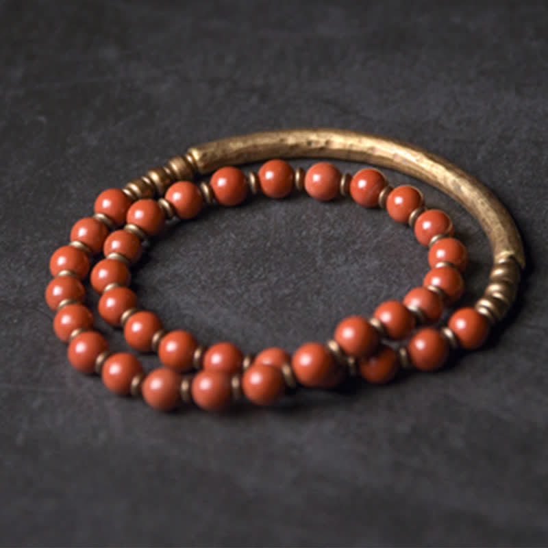 Buddha Stones Red Jasper Moss Agate Black Obsidian Crystal Copper Peace Couple Bracelet Bracelet BS 3