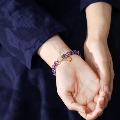 Buddha Stones Natural Amethyst Crystal Hetian Jade Healing Charm Bracelet Bracelet BS 2