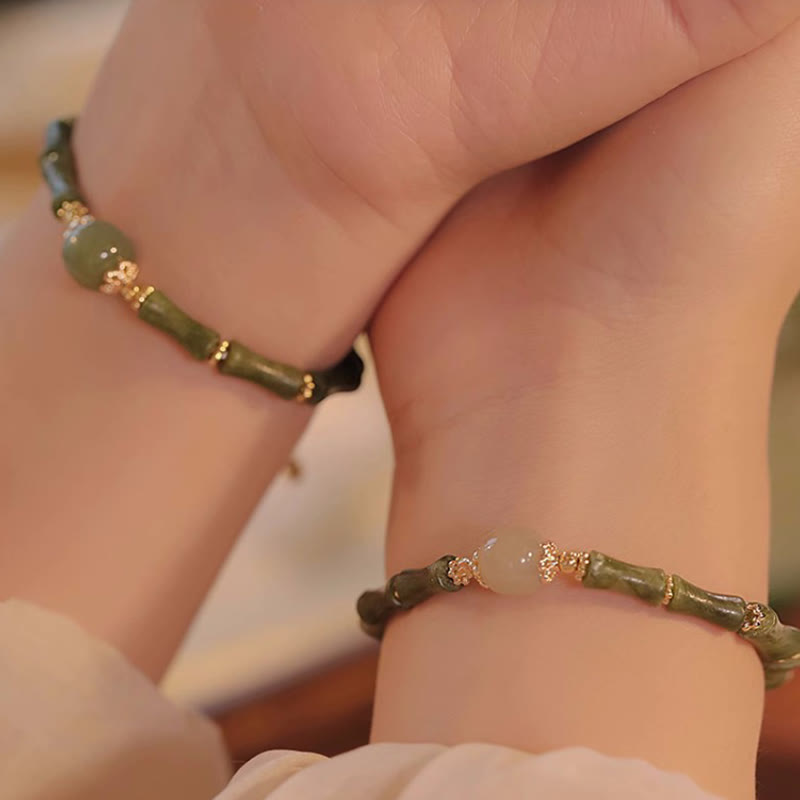 Buddha Stones 14K Copper Plated Peridot Hetian Jade Bamboo Pattern Luck Bracelet Bracelet BS 8