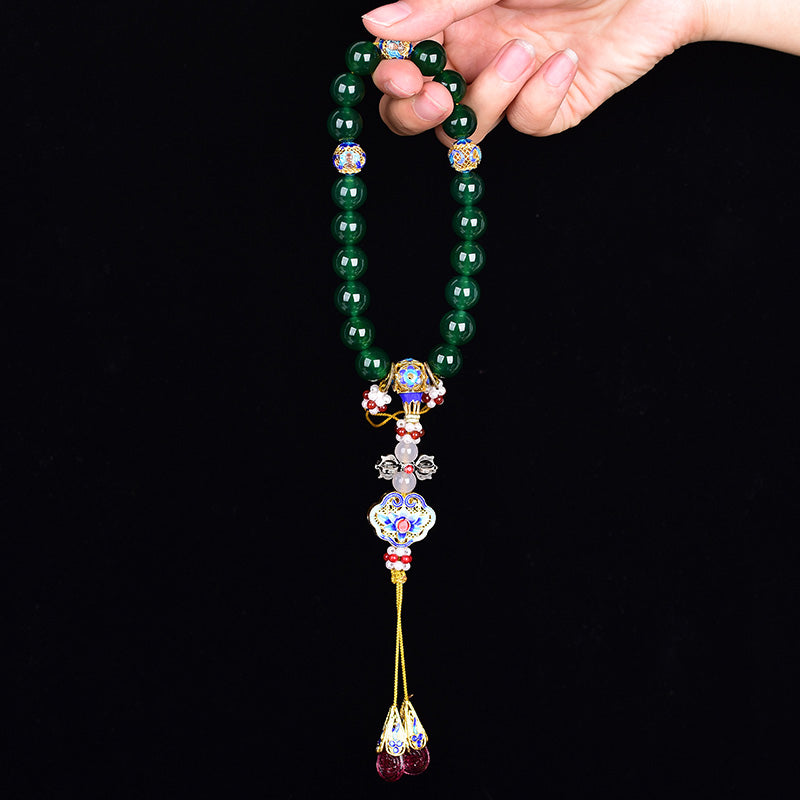 Buddha Stones Natural Green Agate Wrist Mala Success Charm Pocket Mala Car Decoration Wrist Mala&Decorations BS 3