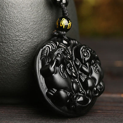 Buddha Stones Black Obsidian Double Pixiu Bead Rope Purification Necklace Pendant Necklaces & Pendants BS 1