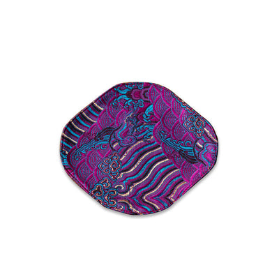Buddha Stones Vintage Sea Wave Bamboo Plum Blossom Embroidered Cup Mat Pad Tea Cup Coaster Kung Fu Tea Mat Tea Mat BS Purple Sea Wave Coaster 13*11.5cm
