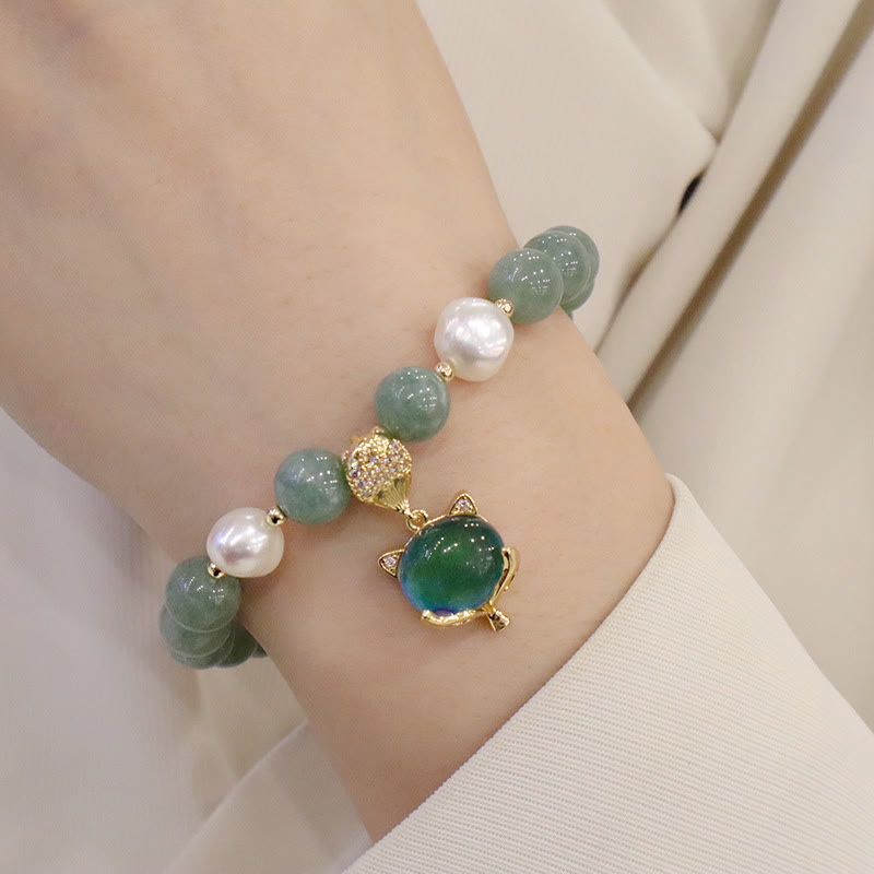 Buddha Stones Jade Pearl Color-Changing Fox Charm Luck Bracelet Bracelet BS 5